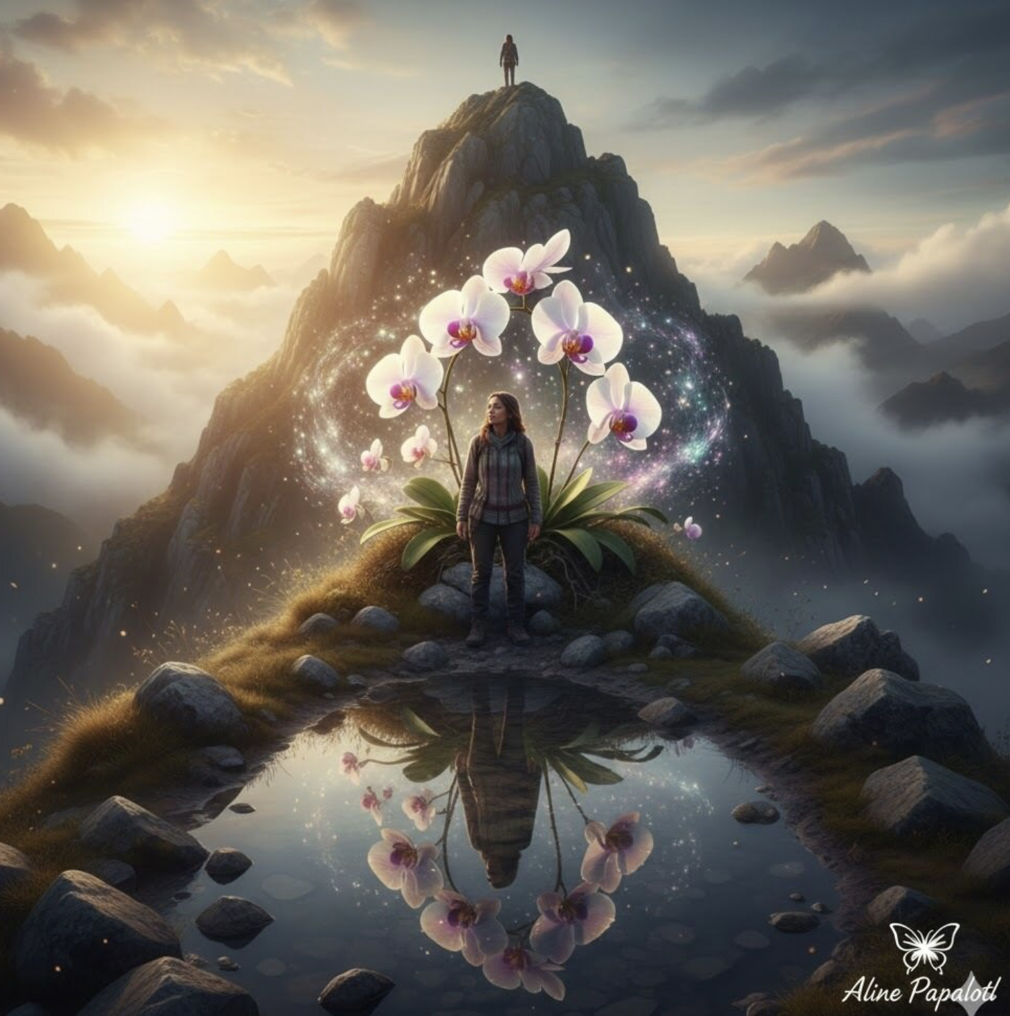 Mujer montaña orquídea